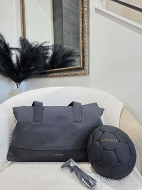 Azzaro Dark Gray weekender or Gym duffle Bag and Soccer Ball